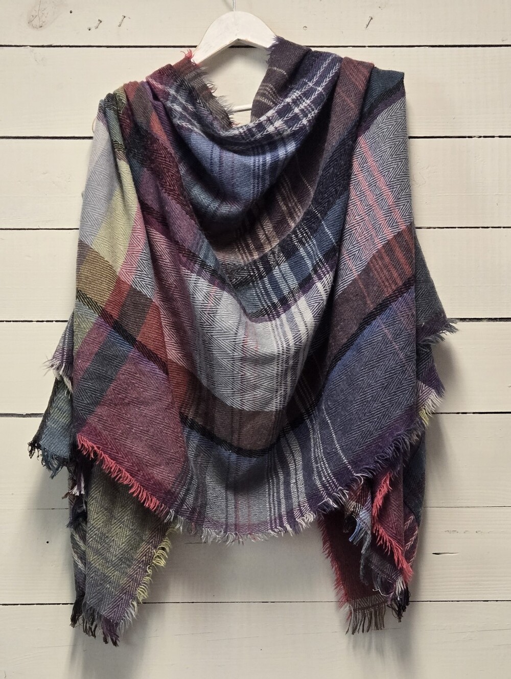 Plaid Multi-Color Wrap Scarf with Fringe - Picture 2 of 3